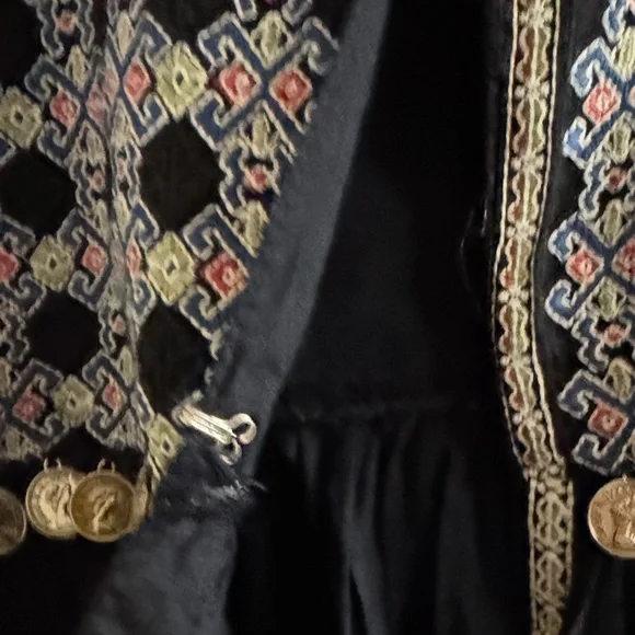 Zara Embroidered -Boho open jacket top with coin accents- Dark Navy Blue - Picture 9 of 16